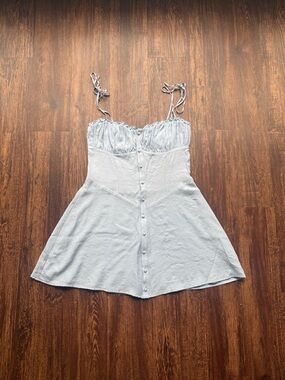 White Fox Boutique Baby Blue Milkmaid Cottage Core Coquette Mini Dress - Size L